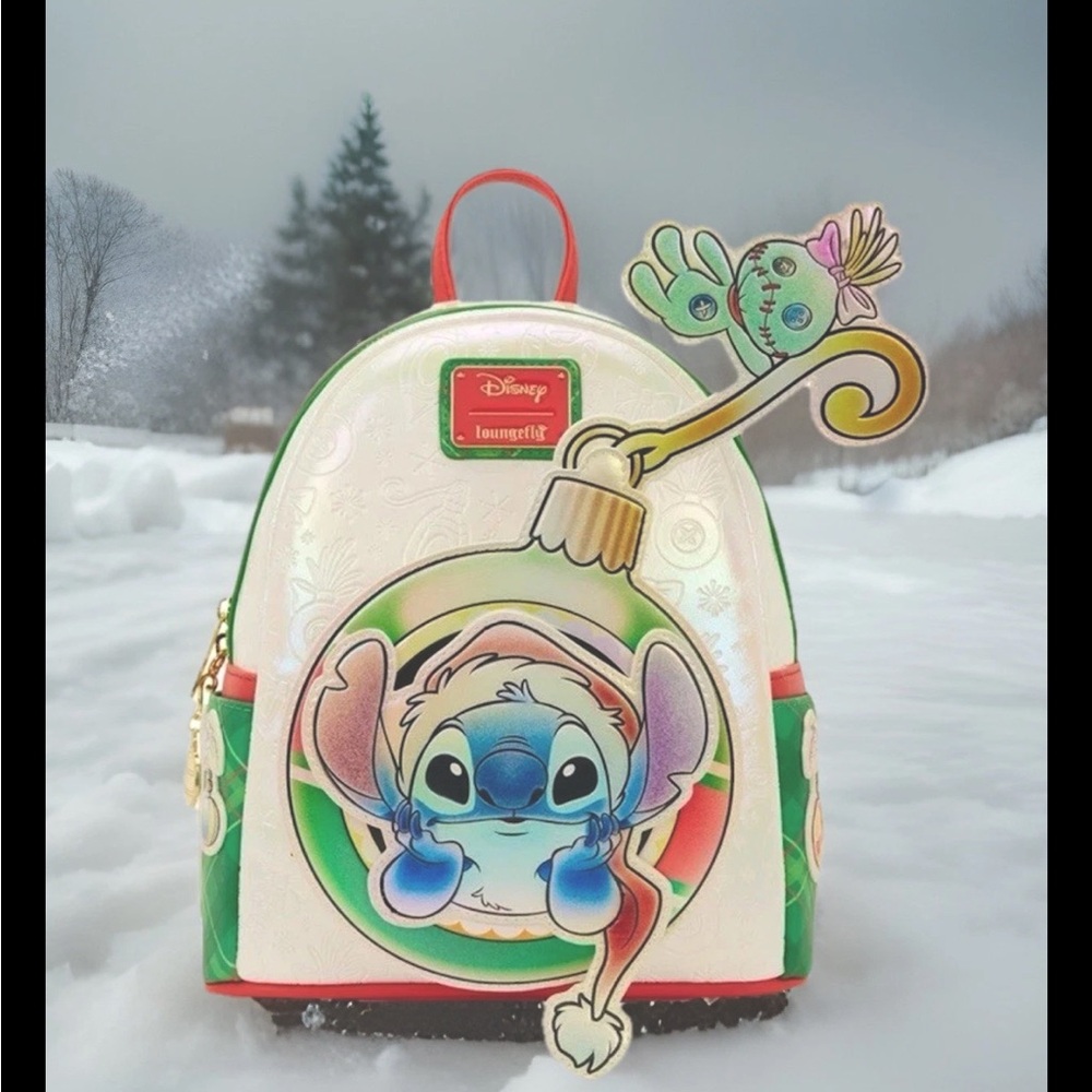 NEW Disney Loungefly STITCH & Scrump Iridescent White Holiday Ornament Backpack